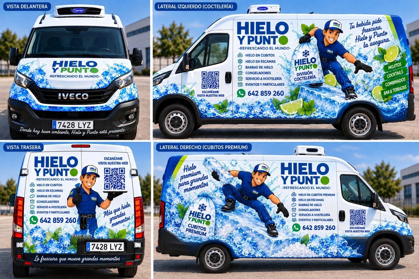 Furgoneta Hielo y Punto — vista delantera, trasera y laterales